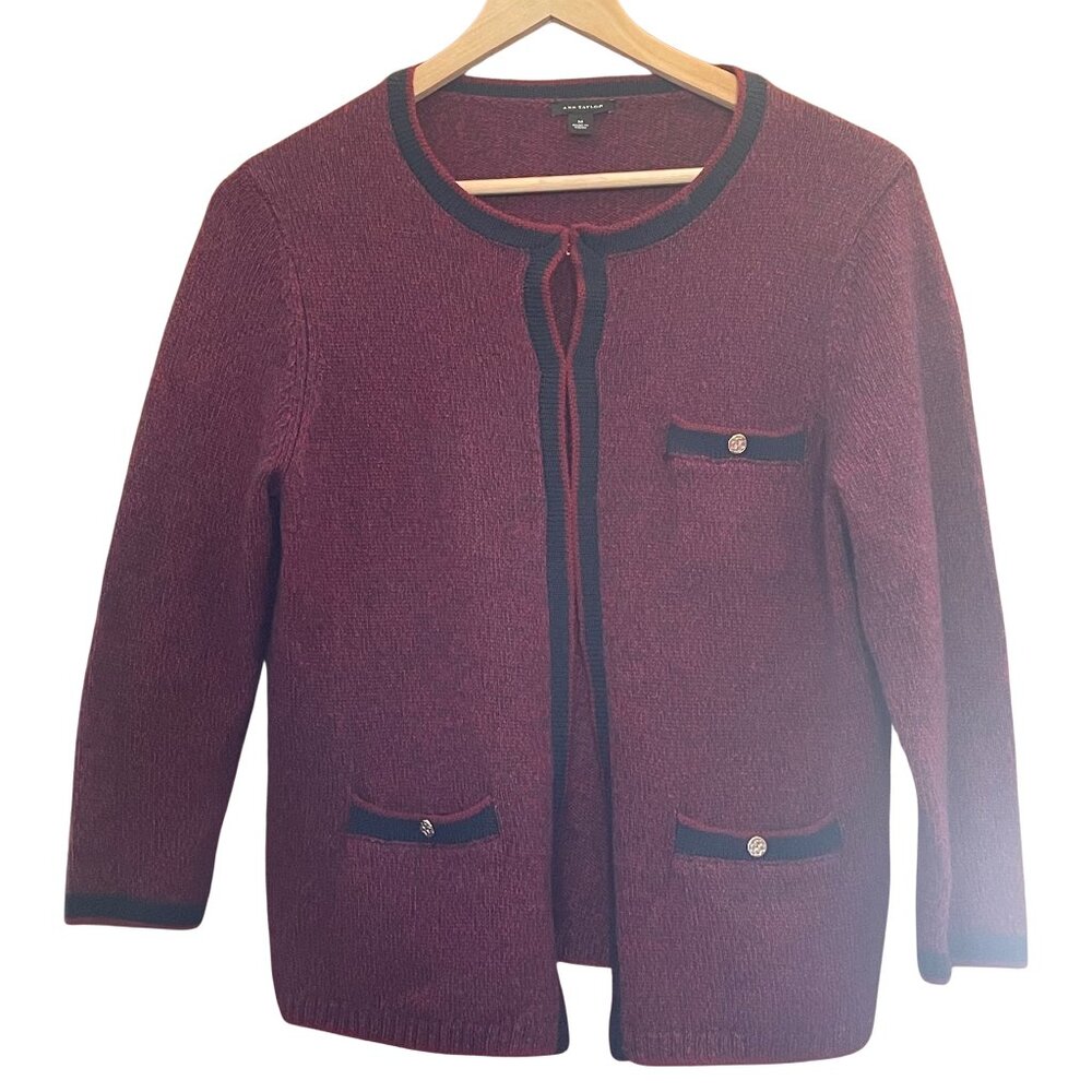 ANN TAYLOR Dark Red Burgundy Basic Cardigan Medium